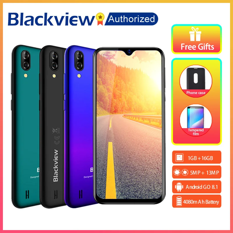 

Blackview A60 Phone 1GB RAM 16GB ROM Smartphone 6.088" 19.2:9 Display Full Screen MT6580A Quad Core 8MP Android 8.1 Mobile Phone