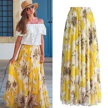 Женские модные цветочные печати шифон, высокая талия свободные пляжные повседневные летние горячие плиссированные юбки