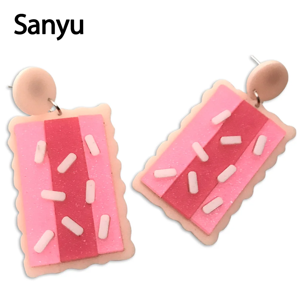 

2019 Fashion Funny Design Strawberry Sandwich Biscuit Acrylic Drop Earrings Pink Lovely Rectangle Personalized Acrylic Earrings