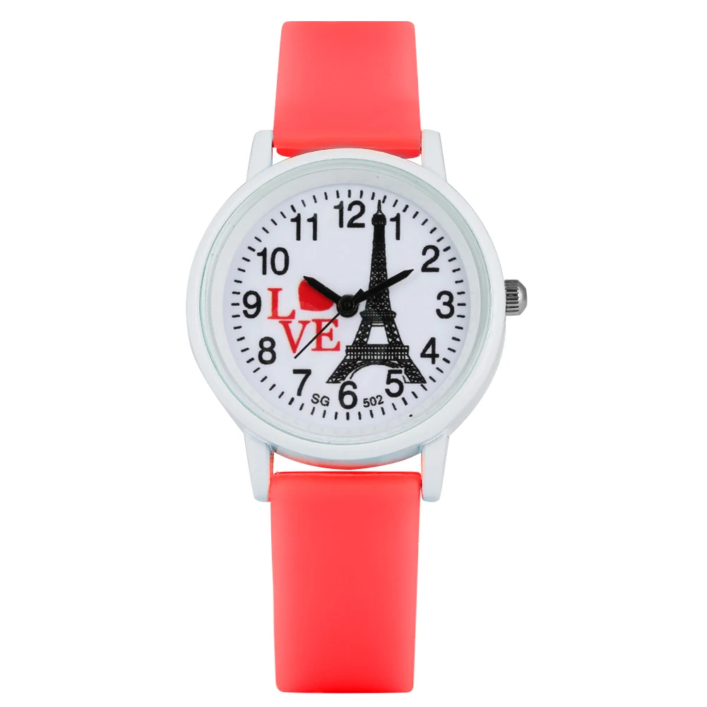 

Classic Cartoon Eiffel Tower Pattern Dial Quartz Watch for Kids Silicone Strap Arabic Numerals Dial Wristwatch for Boys Girls