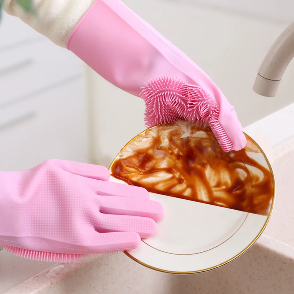 2 шт. перчатки для мытья посуды силиконовые перчатки для мытья посуды кухонные моющиеся хозяйственные перчатки для очистки пищи