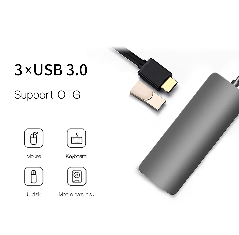 Snowkids USB-C tipo C eje adaptador USB-C a HDMI puerto LAN USB3.1 de Ethernet para Samsung Huawei mateBook Dell HP Asus Mi - 5