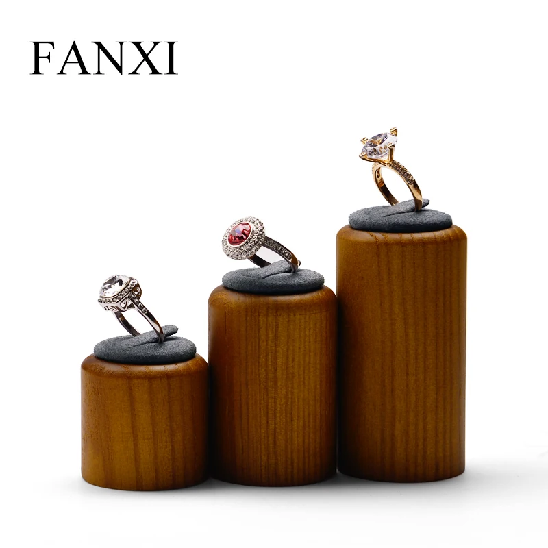 

FANXI 3 Piece/Set Jewelry Display Set Round Ring Holder Solid Wood Jewelry Support Decoration Jewelry Stand showcase