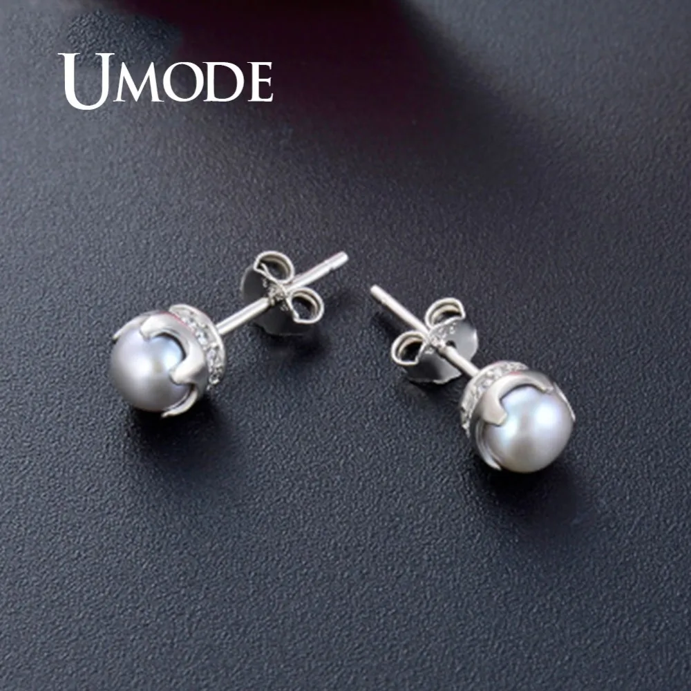 UMODE, круглые серьги с пресноводным жемчугом, 925 пробы, серебряные серьги-гвоздики для женщин, хорошее ювелирное изделие, pendientes de perlas ULE0491