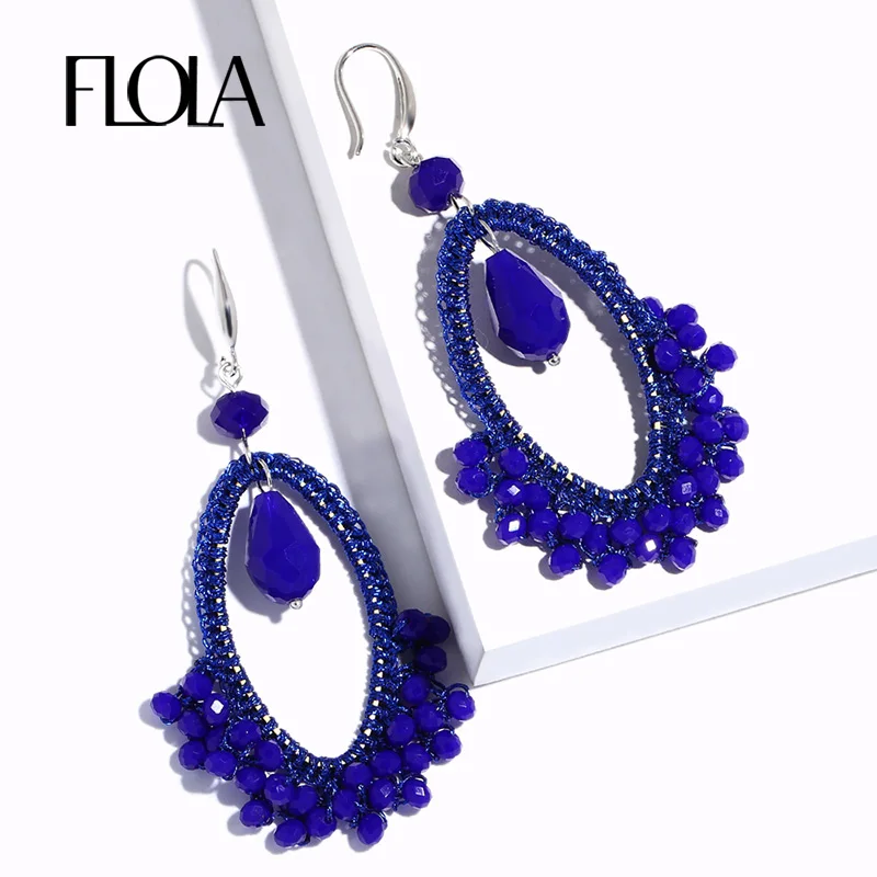 

FLOLA Handmade Beads Dangle Earrings oorbellen vrouw Trendy Jewelry Bohemi Ethnic Accessories Hanging Drop Earrings GIfts ersm65
