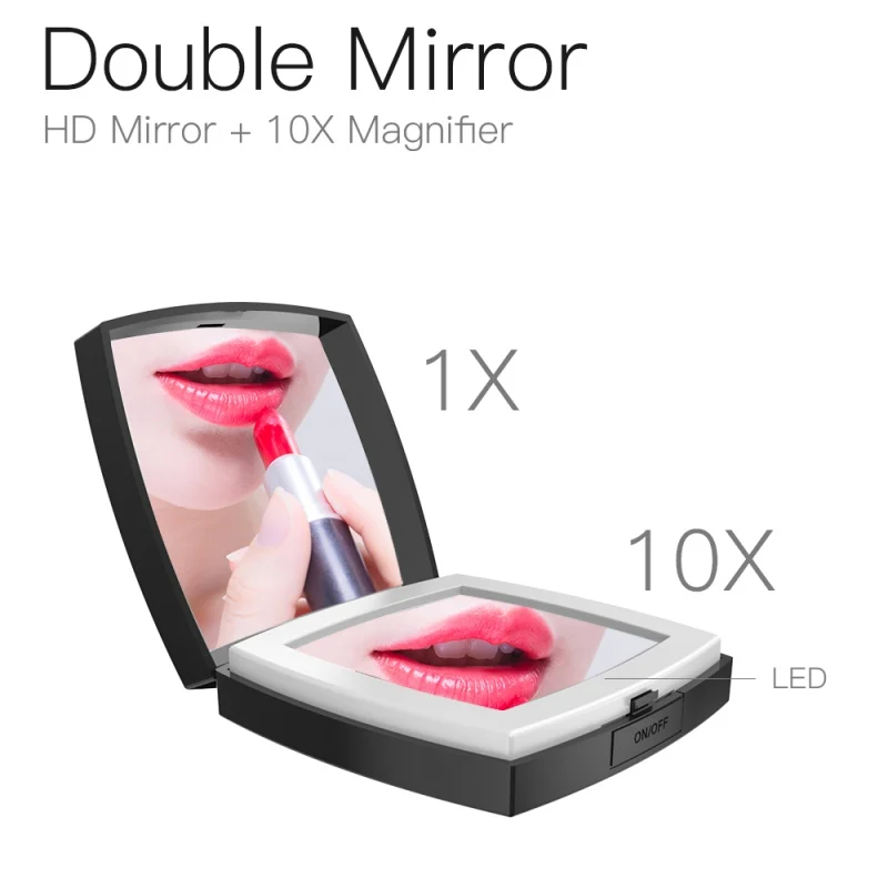 

LED Lighted Makeup Mirror Make Up Pocket Mirrors Cosmetic hand Mirror 10X Magnifying Glasses