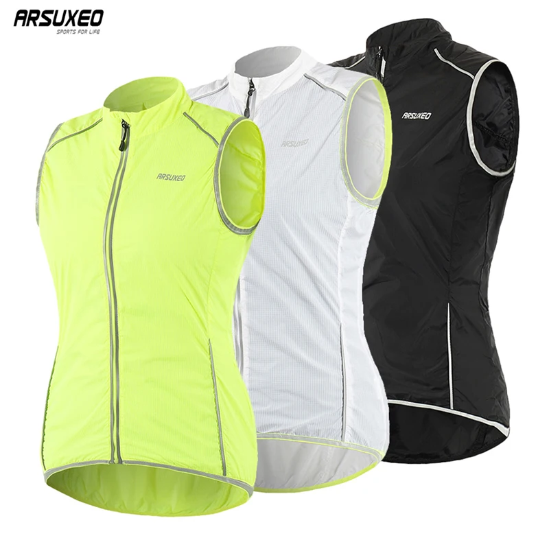 

ARSUXEO Women Cycling Vest Sleeveless Windbreaker Breathable Reflective Jerseys Cycling Tops Outdoor Sports Running Riding Vest