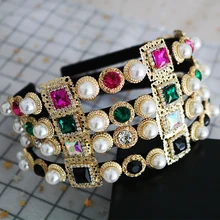 Очаровательная повязка для волос в стиле барокко, роскошная хрустальная повязка на голову, металлический головной убор, модные жемчужные украшения для волос, свадебные аксессуары, подарок, бижутерия