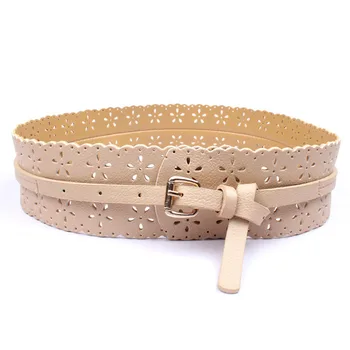 

Spring Fall Fashion Women Hollow Out Beige Black Pu Leather Flower Waist Belt , Korean Dress Skirt Waistband Belts For Woman