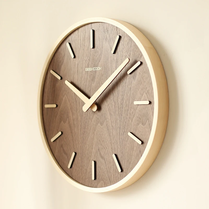 

Bedroom Simple Modern Decoration Hanging Watch Wooden Quartz Clock circular 14-inch Japanese Home Quiet Clock Living Room