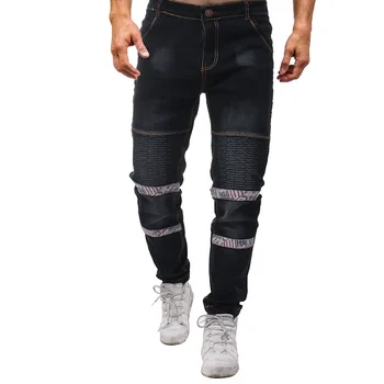 

2018 Brand Mens Flower Patchwork Slim Straight Denim Pants Male Casual Ripped Long Trousers Men Hiphop Skinny Jeans