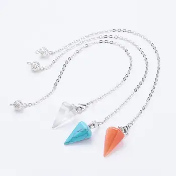 

20pcs/lot Mixed Stone Big Cone/Spike/Pendulum 26x14x14mm (1.02"x0.55"x0.55") Pendants with 225mm(8.85") Brass Chain Hole: 1.5mm