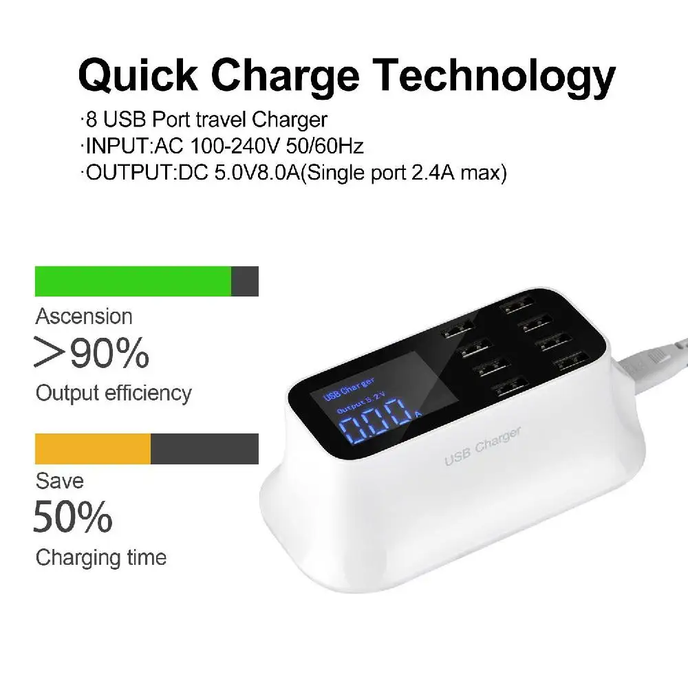 Studyset 8-Порты и разъёмы USB адаптер настольные часы настенные Зарядное устройство Smart светодиодный Дисплей зарядная станция