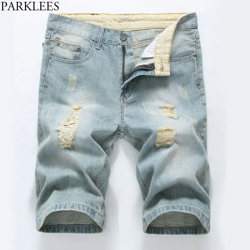 Летние повседневные рваные джинсовые шорты мужские брендовые потертые хлопковые прямые мужские джинсовые шорты джинсы бермуды Hommes