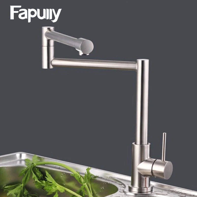 

Fapully Pot Filler Kitchen Sink Taps Rotatable Brushed Nickel Kitchen Faucet Folding Single Handle Mixer Tap Faucet