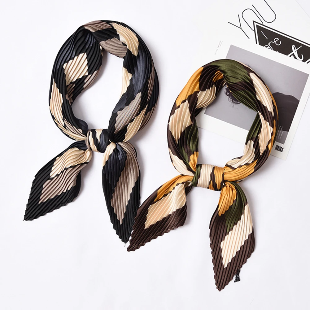 Плиссированный маленький квадратный атласный шелковый шарф 55*55 см женские шарфы в горошек с цветочным принтом платок