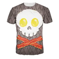 Новинка 2017 года модные высококачественные Для мужчин Для женщин 3D крутая рубашка принт яйцо череп завтрак короткий рукав лето Футболки