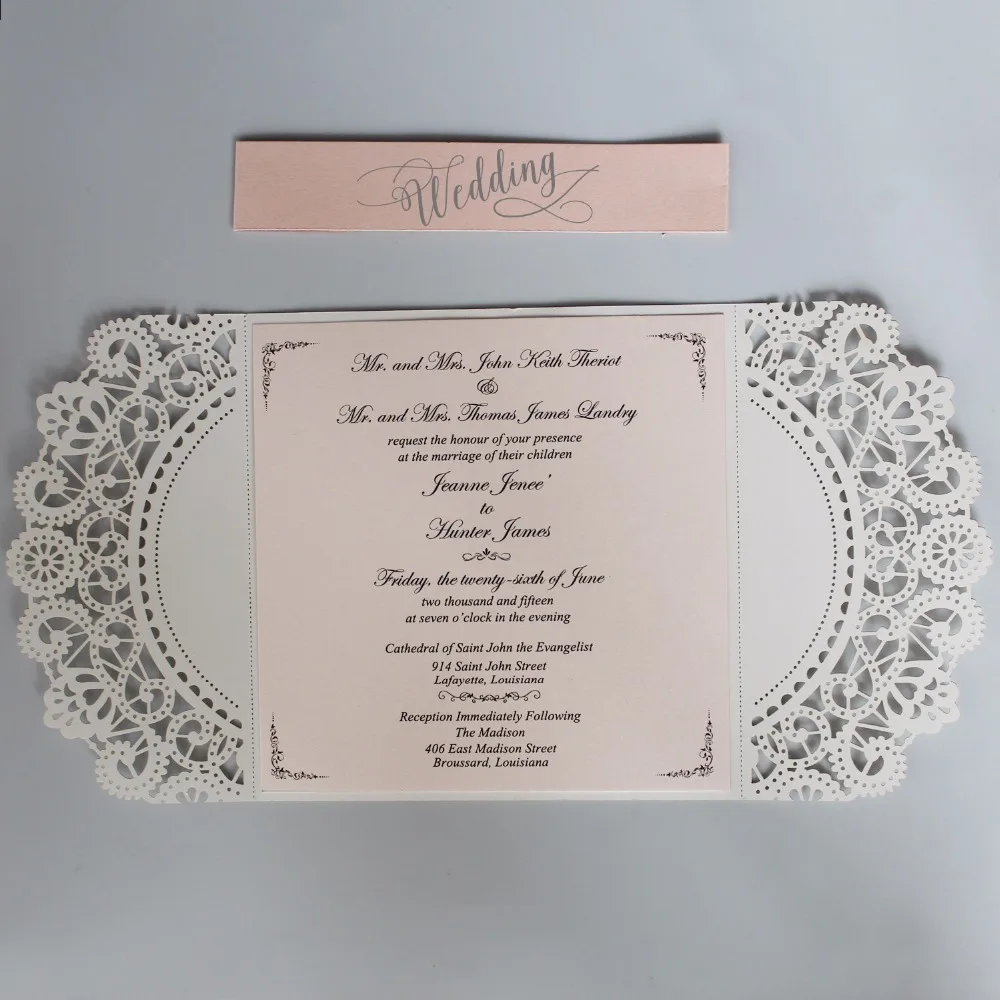  Romantic Wedding Invitation Set Pink Invitation Cards Lace Wedding Invite With Customized wording - - 32904976904