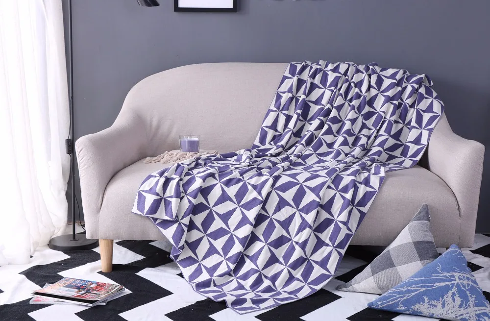 

Free shipping gift Nordic reversible geometric pattern cotton Knitted bedspread sofa couch Throw Blanket photography props