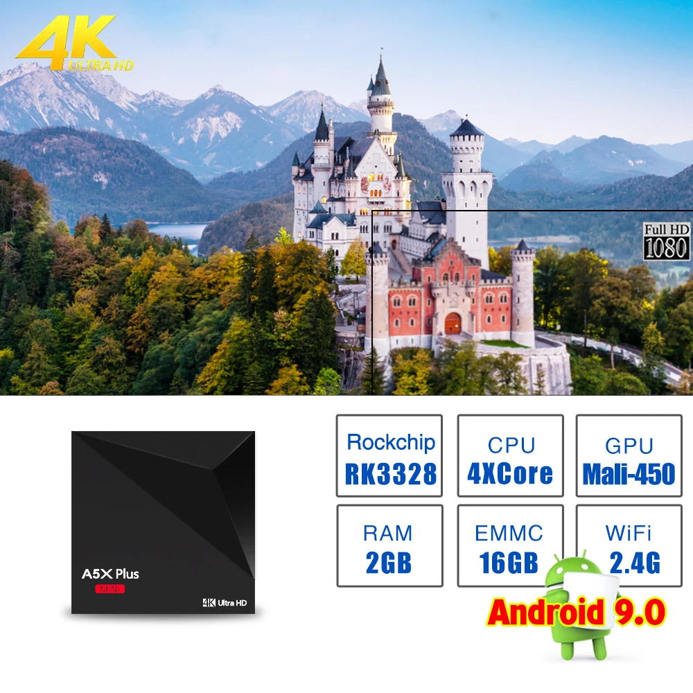 Ilebygo A5X плюс Android 9,0 ТВ Box 4 K мини Smart Декодер каналов кабельного телевидения 2 GB 16 GB RK3328 Rockchip 2,4G WI-FI 100 м PK TX3 X96 Media Player