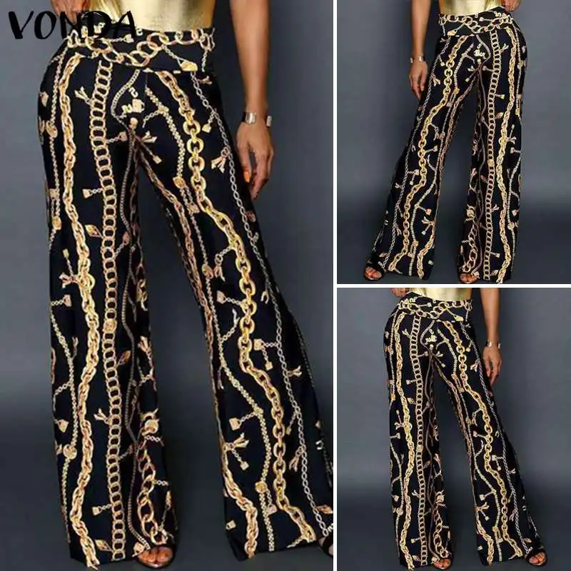 

VONDA Women Pattern Wide Leg Pants 2019 Spring Summer Sexy Club Print Pant Streetwear Vintage Trousers Plus Size Bottom