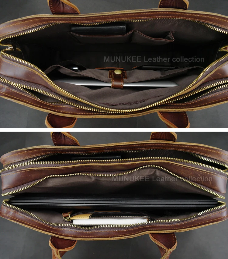 Luxury Genuine Leather Men Briefcase Business Bag Leather portfolio Laptop Bag Shoulder Messenger Bag male Document Office bag 6