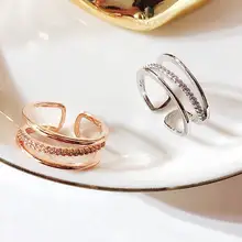 Корейские модные кольца женские розовое золото/серебряный цвет 3 слоя открытое Ювелирное кольцо регулируемые Bijoux