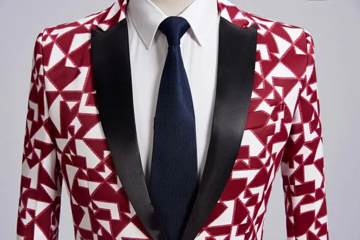 Мужские красный, белый плед печати смокинг костюм Блейзер 2018 Фирменная Новинка Однобортный пиджак Свадебная вечеринка ночной клуб Stage