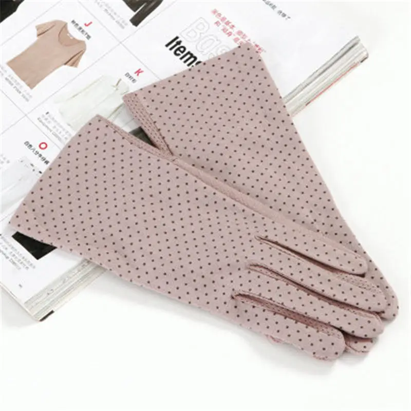 dot A Перчатки автомобильные Ms. Thin style летние короткие эластичные весенне-осенние из чистого хлопка анти-УФ женские перчатки противоскользящие FS02 - Цвет: dot A