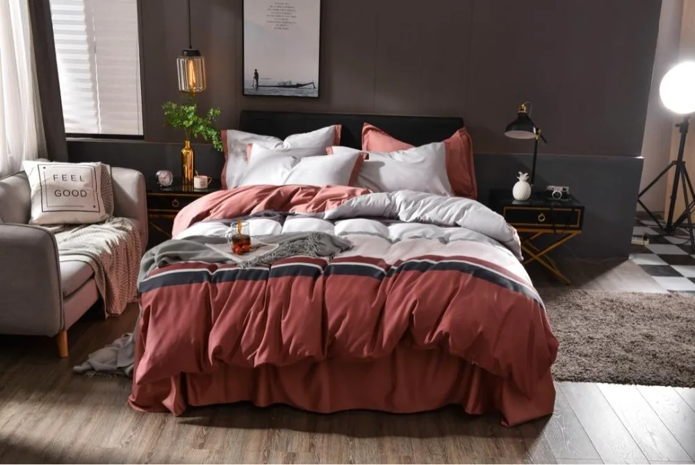 Bedding Set Luxury Egyptian Cotton Bed Set Queen King Size Red