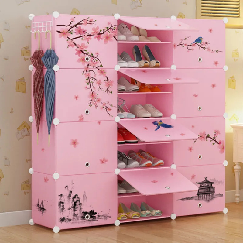 

0%Economical simple modern hall cabinet Simple small shoe rack plastic shoe cabinet space door household dustproof multi layer