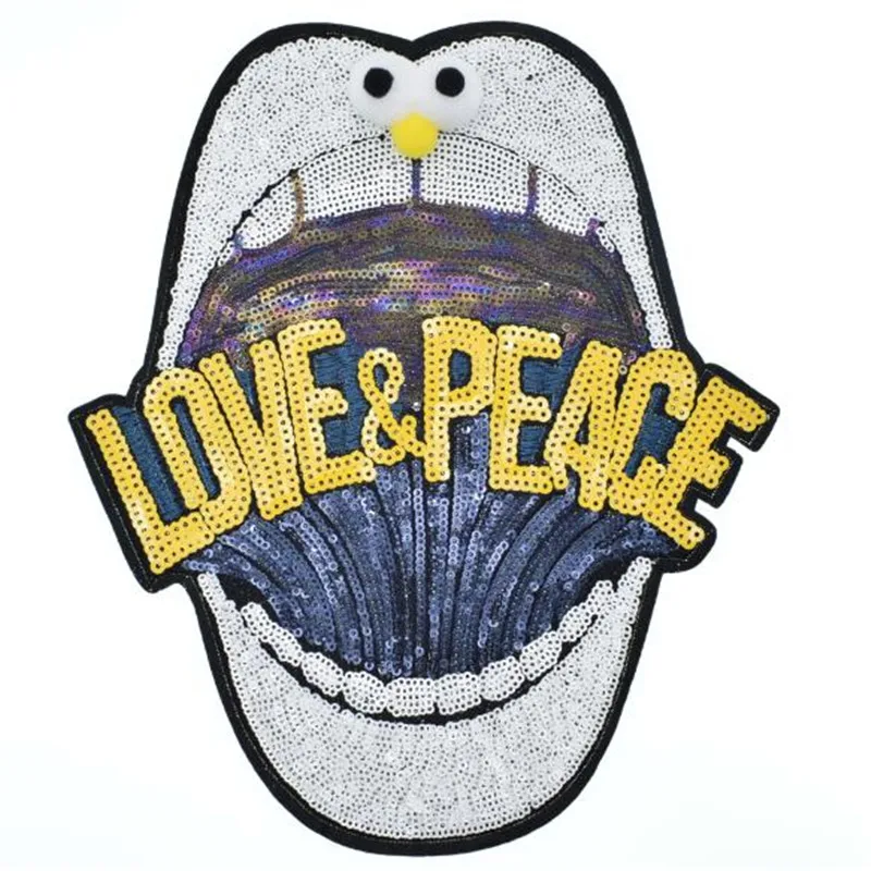 

Clothing Women Shirt Top Patch cute 3D eyes Sequins Cartoon LOVE&PEACE lips deal with it T-shirt girls biker Patches for clothes