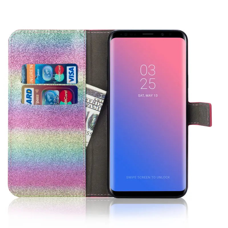 BELIAL Phone Cases for Samsung Galaxy S9 Plus Cover Glitter Wallet Leather Case for Samsung S8 S9 Plus Note 8 Case Flip Rainbow (15)