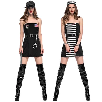 

328Halloween costume police woman prisoner uniform Cop Chrismas party cosplay costumes sexy dress role acting