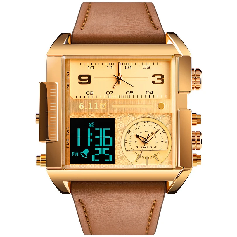 

2019 Luxury Brand Men Sport Watches Men's Quartz Clock Multiple Time Zone Army Military Leather Wrist Watch Relogio Masculino