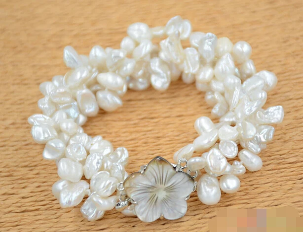 

FREE SHIPPING>>>@@ > 12727 4row white lamina BAROQUE KESHI REBORN PEARL bracelet