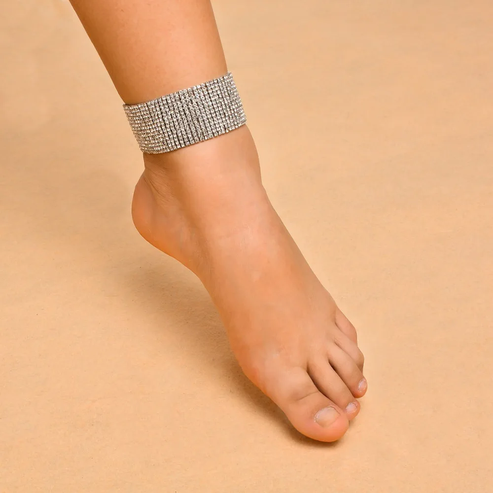 Encrusted Anklet Fashion Retro Full Drill Multi-layered Bare Anklet Punk Exaggerated Encrusted Anklets Chain