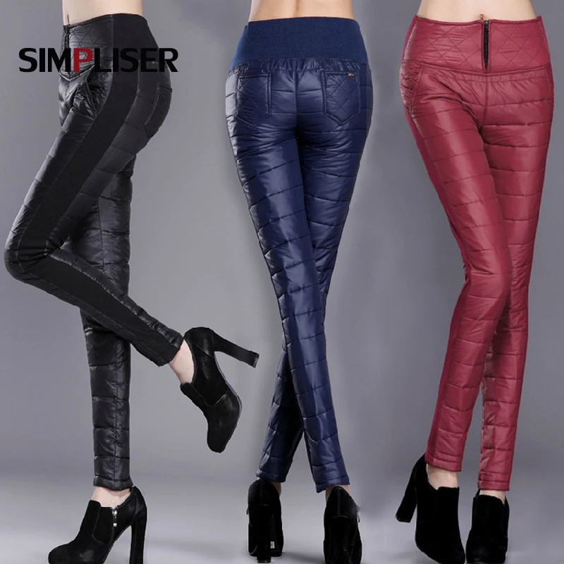 

Down Cotton Pants For Women 2018 Winter Warm Long Trousers Plus Size 4XL Femme Pantalon Blue Black Red Pencil Pants Female Warm