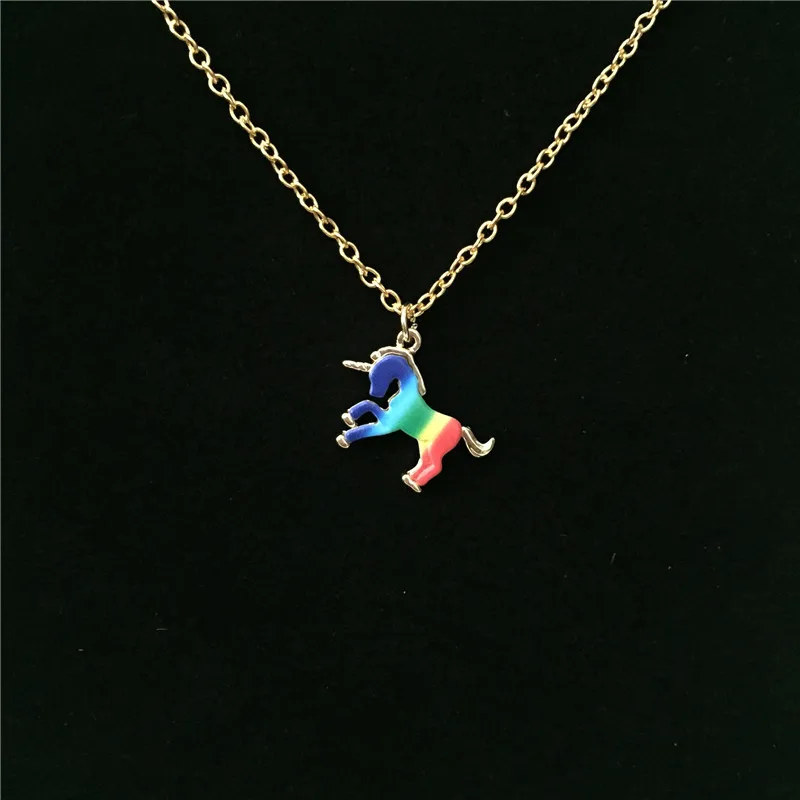 New Women Charm Colorful Metal Unicorn Pendants Necklace Friendship Choker Collars Jewelry Holiday Cute Rainbow Colors | Украшения и