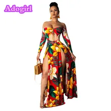 Women Off Shoulder Tie Up Cut Out Front Floral Print Maxi Dress Long Sleeve Club Wear Dress High Split A-line Beach Outfits Women Off Shoulder Tie Up Cut Out Front Floral Print Maxi Dress Long Sleeve Club Wear Dress High Split A-line Beach Outfits
