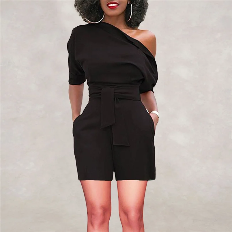 2018 Hot Sale Women's Summer Jumpsuit Sexy Off Shoulder Ruffle Short Romper Fashion Casual Party Jumpsuit  Rompers Holiday #J28 (22)