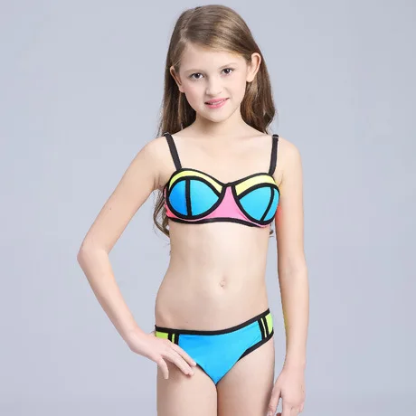 Г. Летнее бикини для девочек, Хит, Цветной купальник для детей, пляжный купальный костюм из двух предметов пляжная одежда для детей от 5 до 12 лет - Цвет: Синий