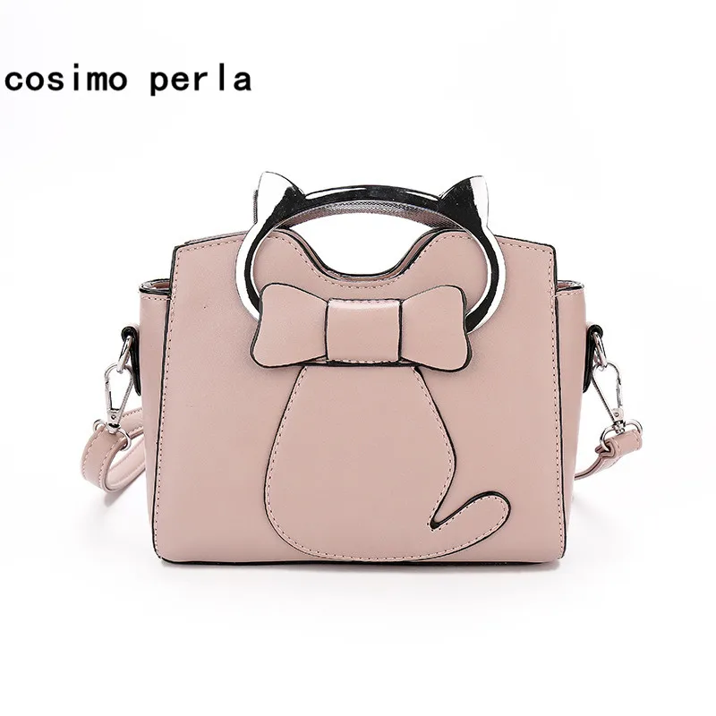 

Lovely Small PU Woman Handbags Purses 2019 Cat Head Handle Bow Single Shoulder Crossbody Bags for Girls Leather satchel Totes