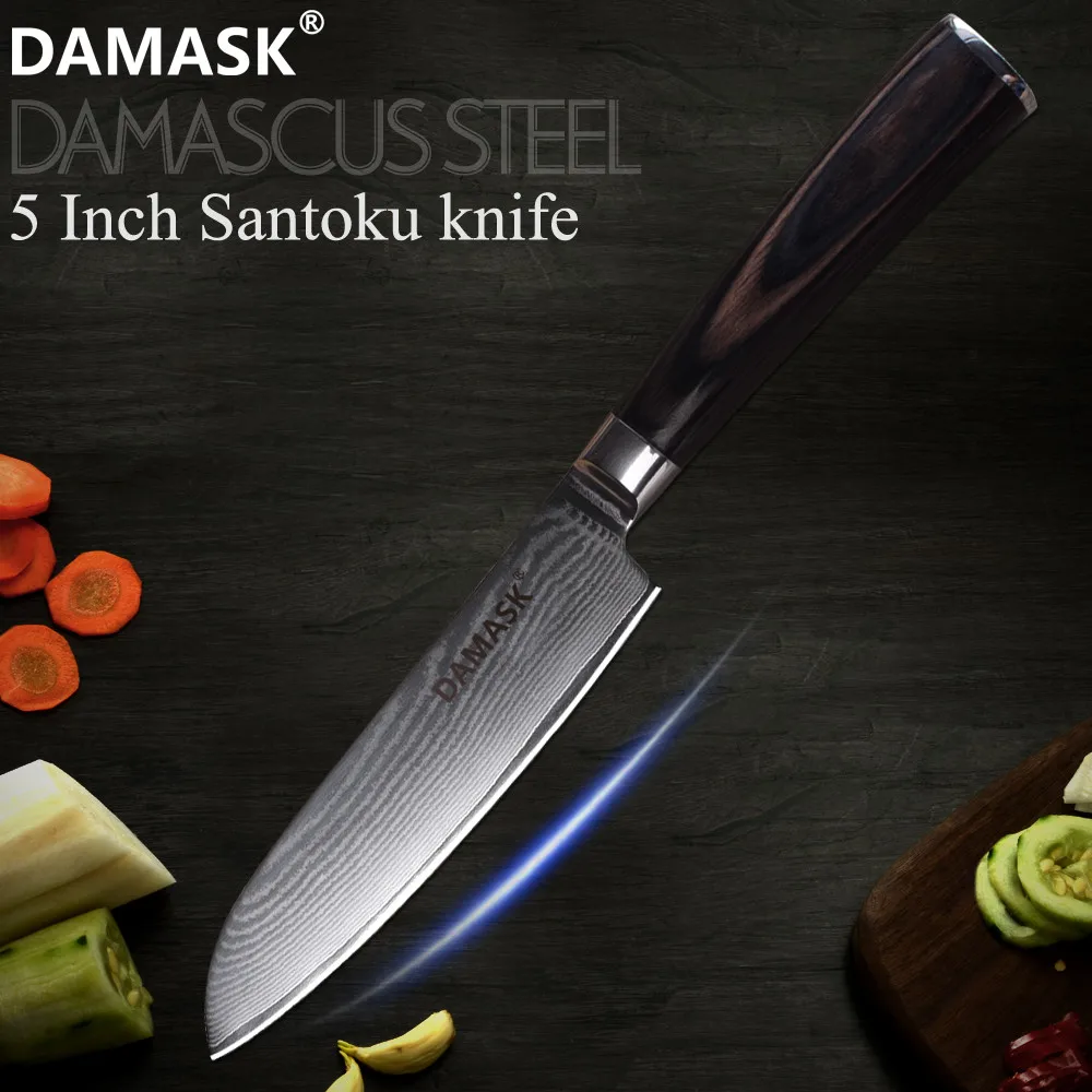 

DAMASK 5 inch Santoku Japan Damascus Knife 67 Layer VG10 Core Santoku Damascus Blade Knife Razor Sharp Blade Kitchen Knive Tool