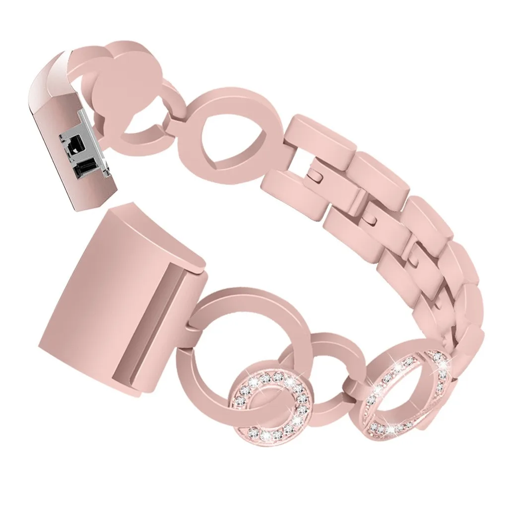 Роскошный браслет из нержавеющей стали, сменный браслет для девочек с кристаллами и бриллиантами, ремешок на запястье, браслет для FitBit Charge 2 May20 - Цвет: PK