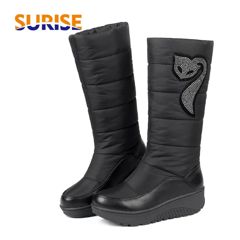 

Big Size 2018 Winter Women Down Snow Boots Thick Heel Round Toe Warm Plush Crystal Lady Waterproof Wedge Platform Mid-calf Boots