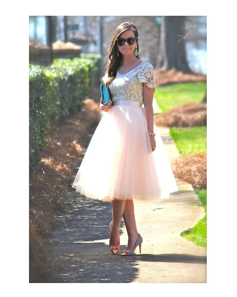 Free Shipping Pink High waist Tulle Skirt Midi length New Fashion