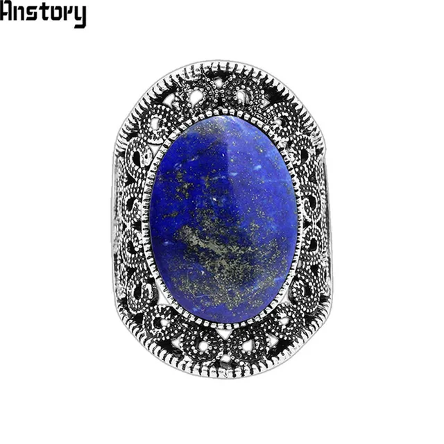 Oval Lapis Lazuli Rings For Women Natural Stone Flower Rings Vintage Antique Sil Oval Lapis Lazuli Rings For Women Natural Stone Flower Rings Vintage Antique Sil