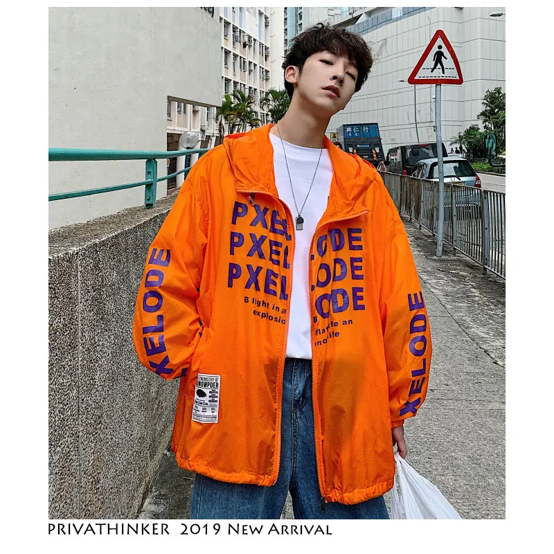 Privathinker الرجال إلكتروني المتناثرة سترة 2019 رجل رقيقة واقية من الشمس الشارع الشهير السترات والمعاطف النساء مقنعين سترة سترة واقية