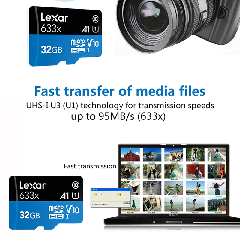 Lexar высокоскоростная флеш карта памяти 512 ГБ 256 128 Гб 64 32 SDXC / SDHC 633X micro sd класс 10 4k TF